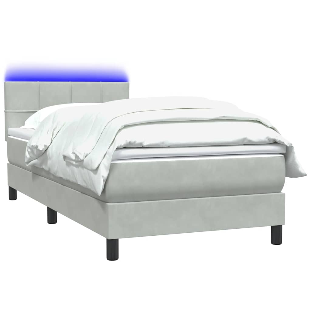 Boxspring met matras en LED fluweel lichtgrijs 100x210 cm – afbeelding 3