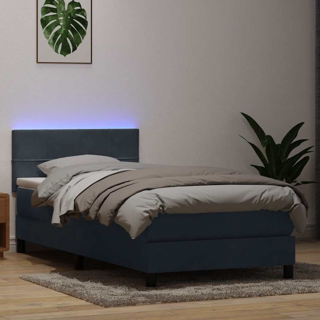Boxspring met matras en LED fluweel donkergrijs 100x210 cm – afbeelding 1