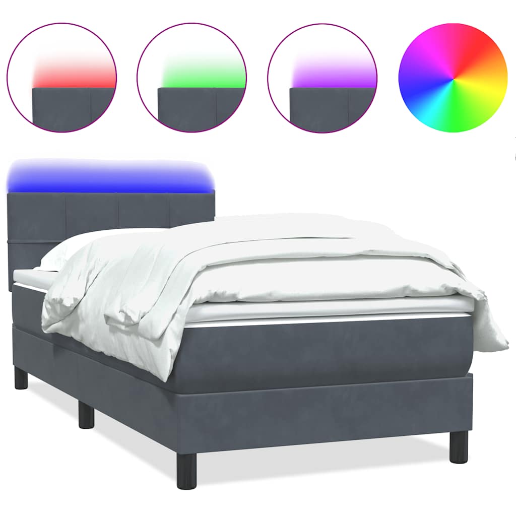 Boxspring met matras en LED fluweel donkergrijs 100x210 cm – afbeelding 2