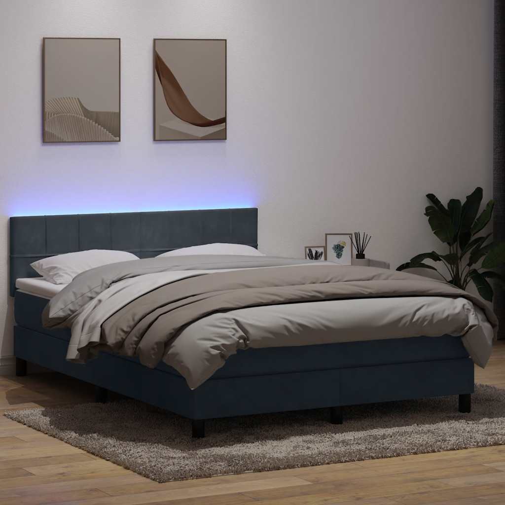 Boxspring met matras en LED fluweel donkergrijs 160x210 cm – afbeelding 1