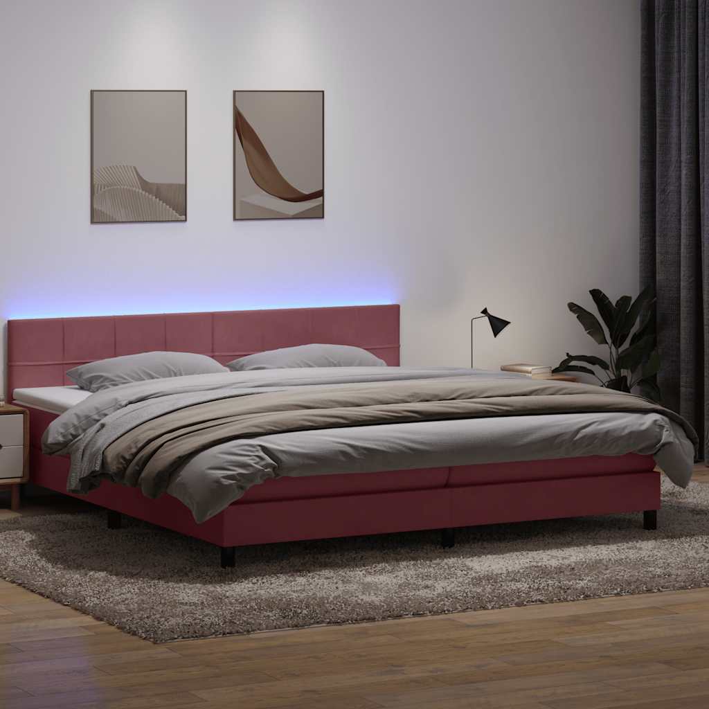 Boxspring met matras en LED fluweel roze 180x210 cm – afbeelding 1