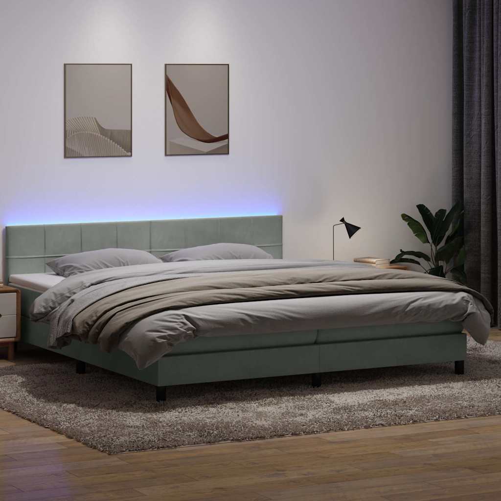 Boxspring met matras en LED fluweel lichtgrijs 200x210 cm – afbeelding 1