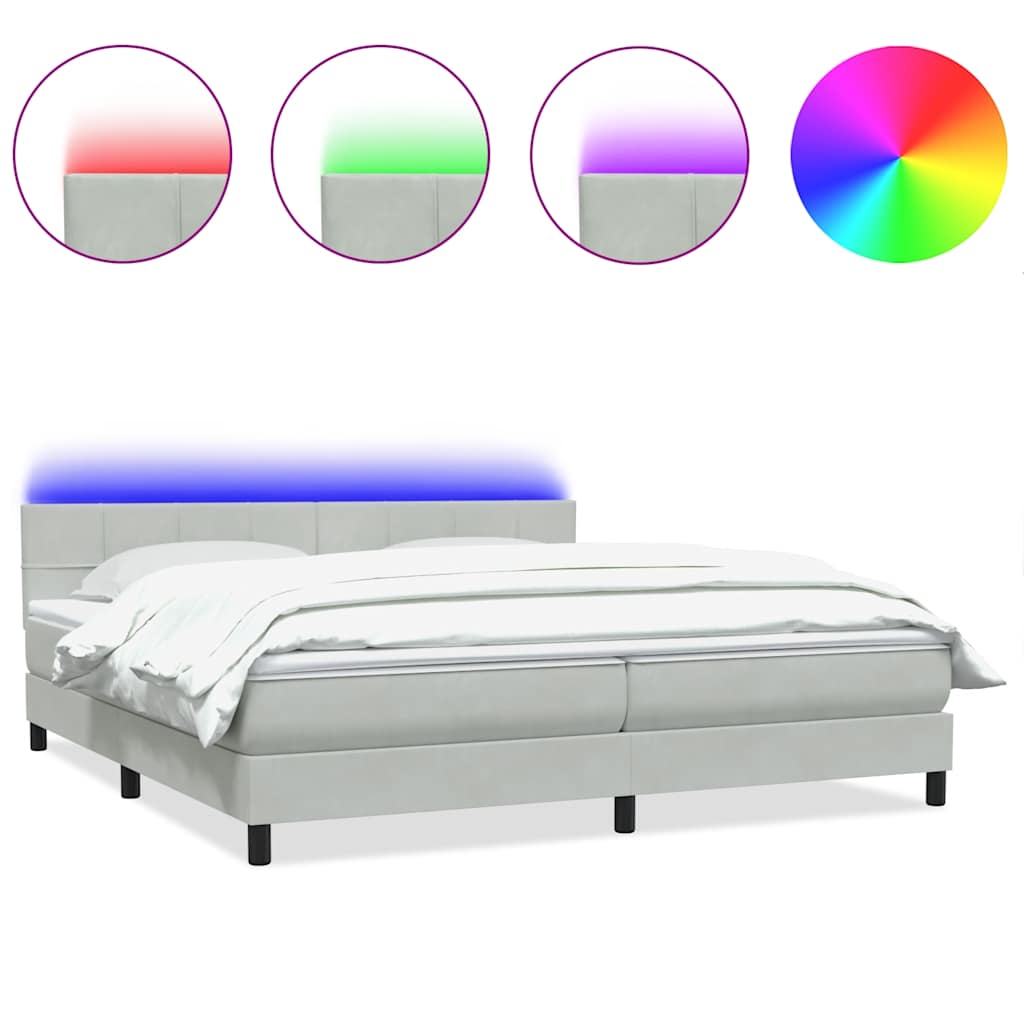 Boxspring met matras en LED fluweel lichtgrijs 200x210 cm – afbeelding 2