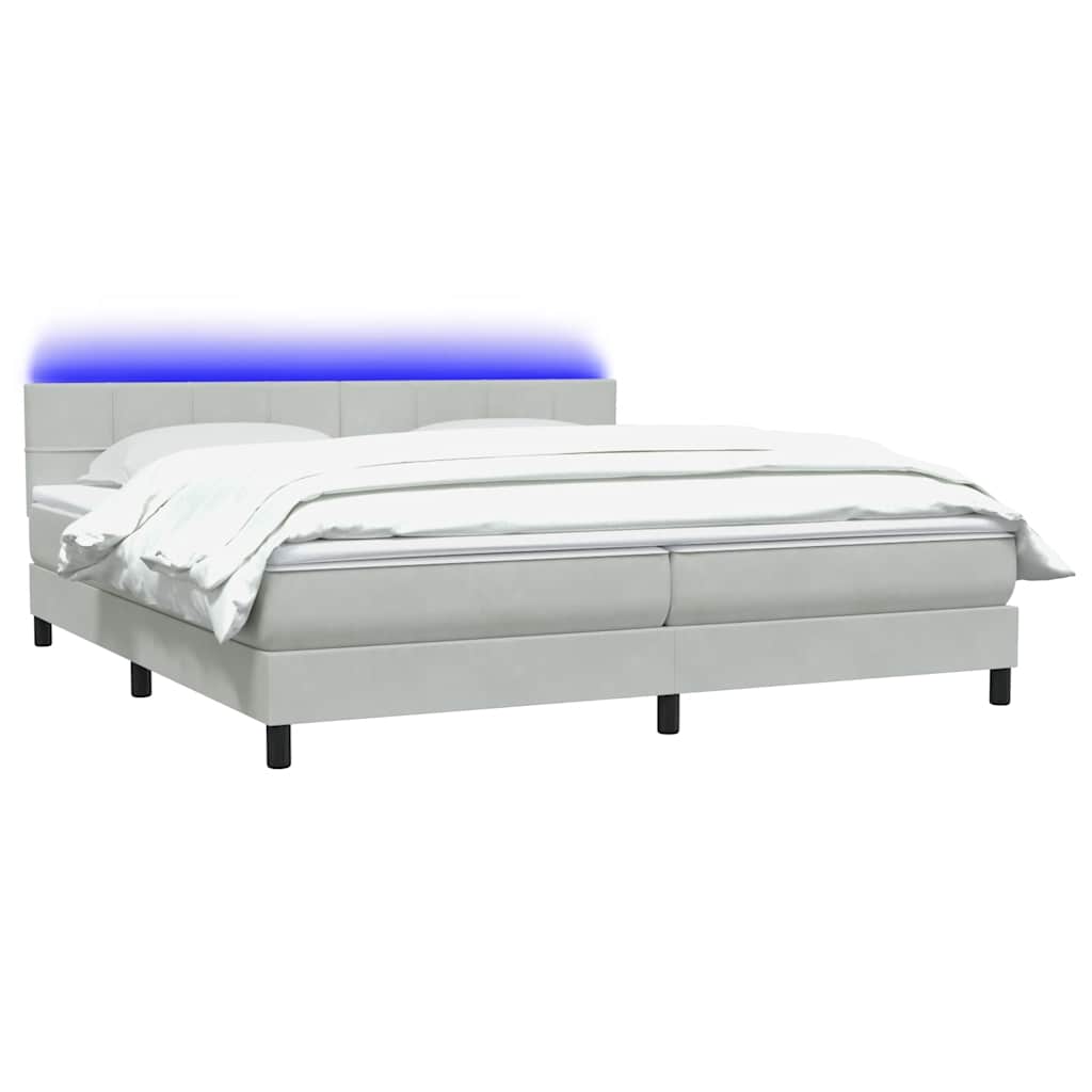 Boxspring met matras en LED fluweel lichtgrijs 200x210 cm – afbeelding 3