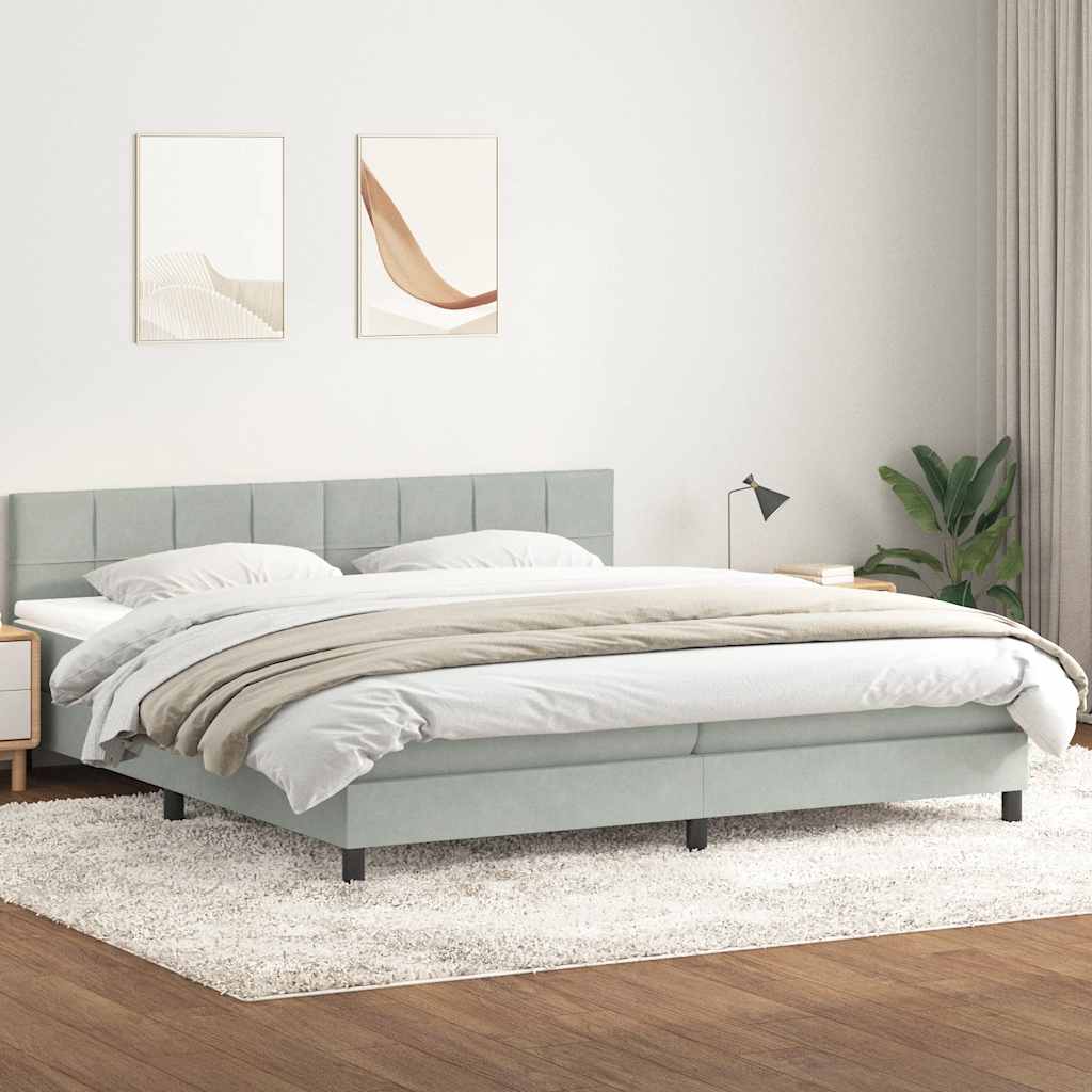 Boxspring met matras en LED fluweel lichtgrijs 200x210 cm – afbeelding 4