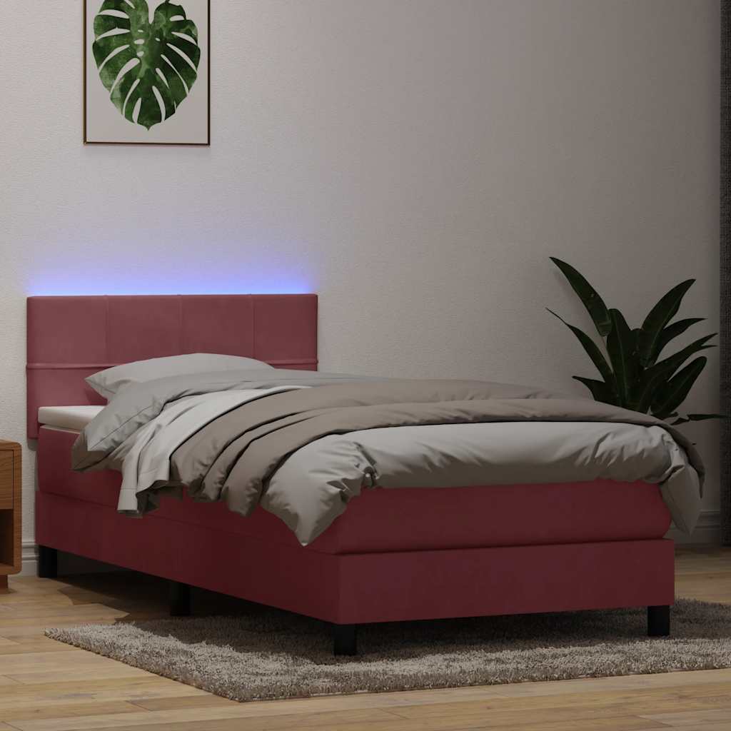 Boxspring met matras en LED fluweel roze 80x220 cm – afbeelding 1