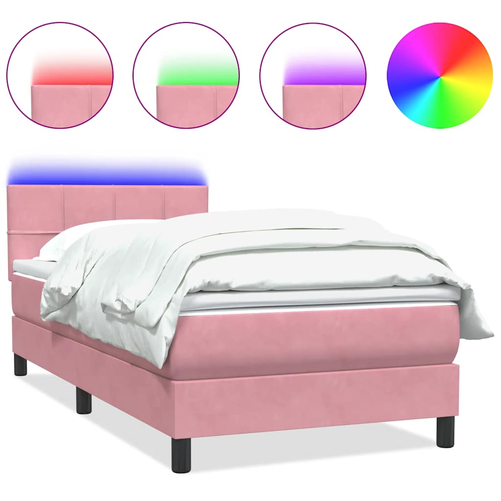 Boxspring met matras en LED fluweel roze 80x220 cm – afbeelding 2