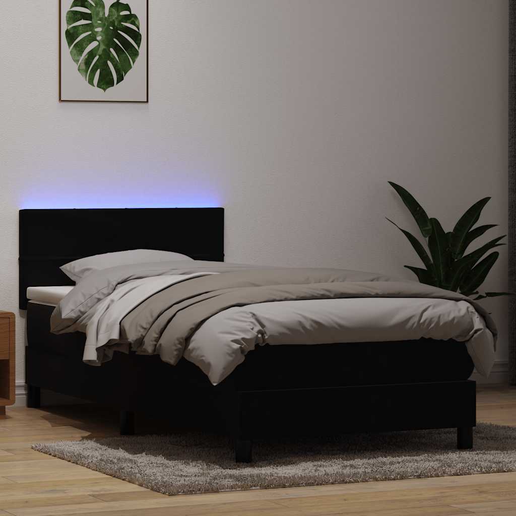Boxspring met matras en LED fluweel zwart 90x220 cm – afbeelding 1