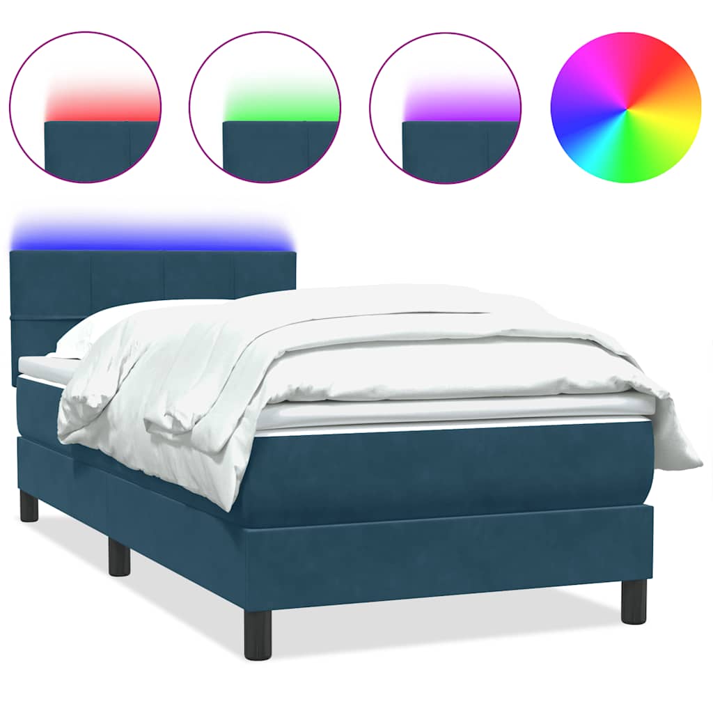 Boxspring met matras en LED fluweel donkerblauw 90x220 cm – afbeelding 2