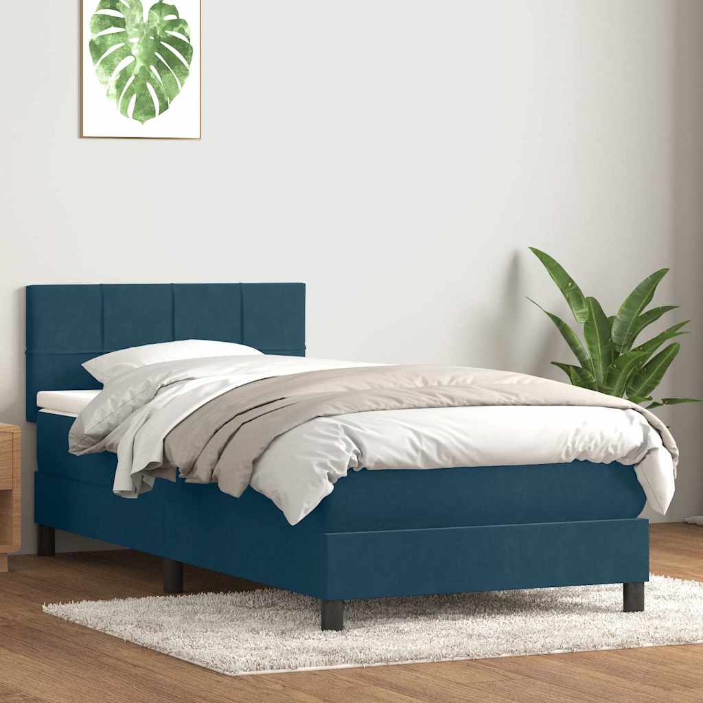 Boxspring met matras en LED fluweel donkerblauw 100x220 cm – afbeelding 4