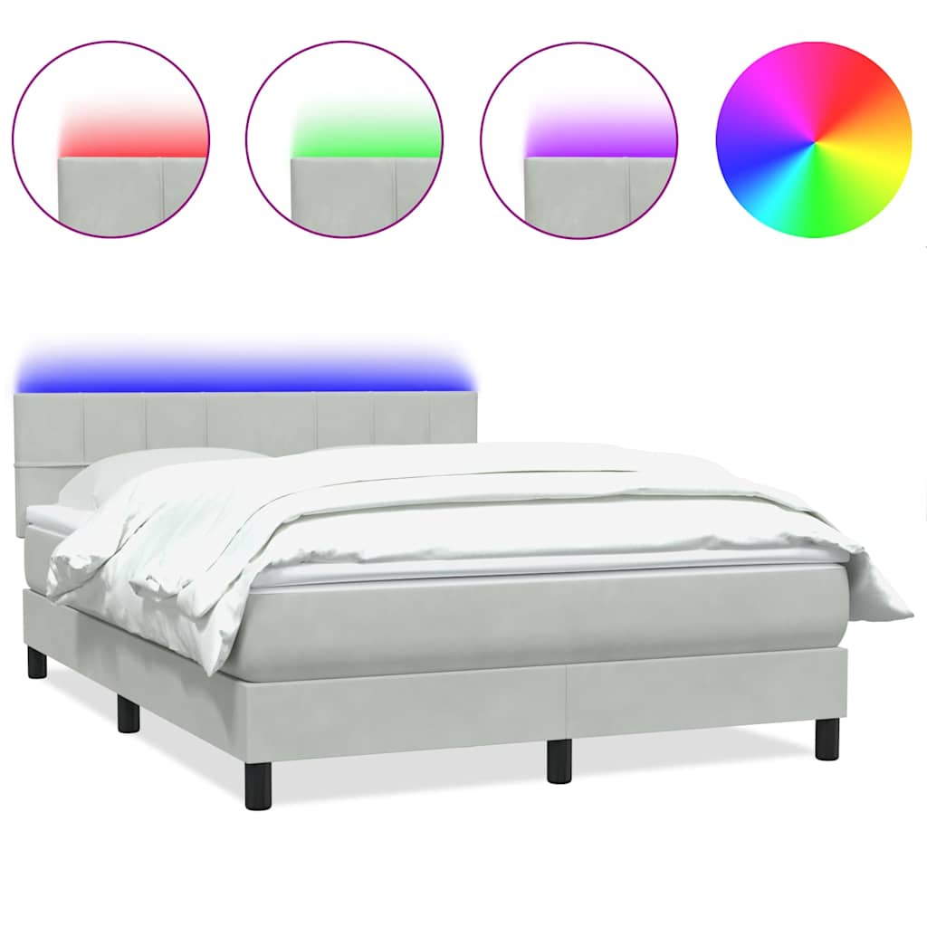 Boxspring met matras en LED fluweel lichtgrijs 140x220 cm – afbeelding 2