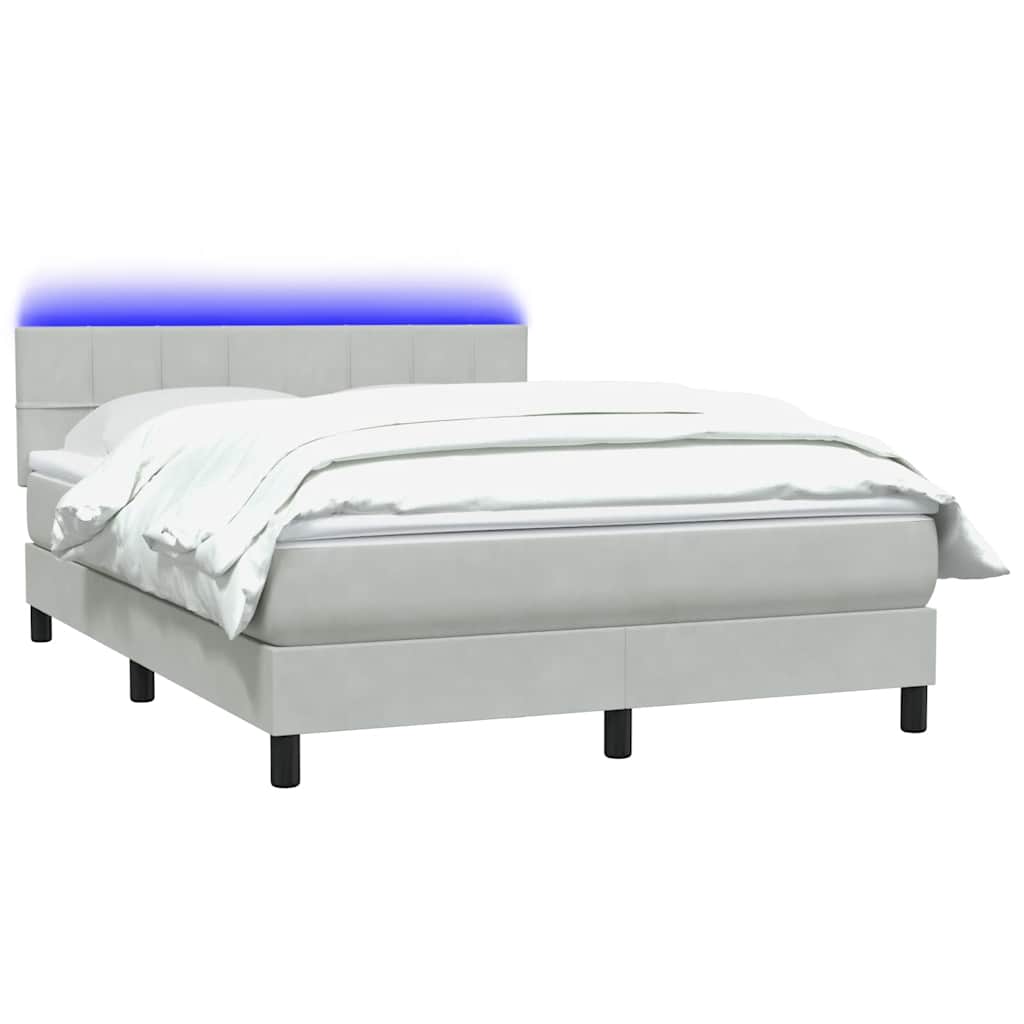 Boxspring met matras en LED fluweel lichtgrijs 140x220 cm – afbeelding 3