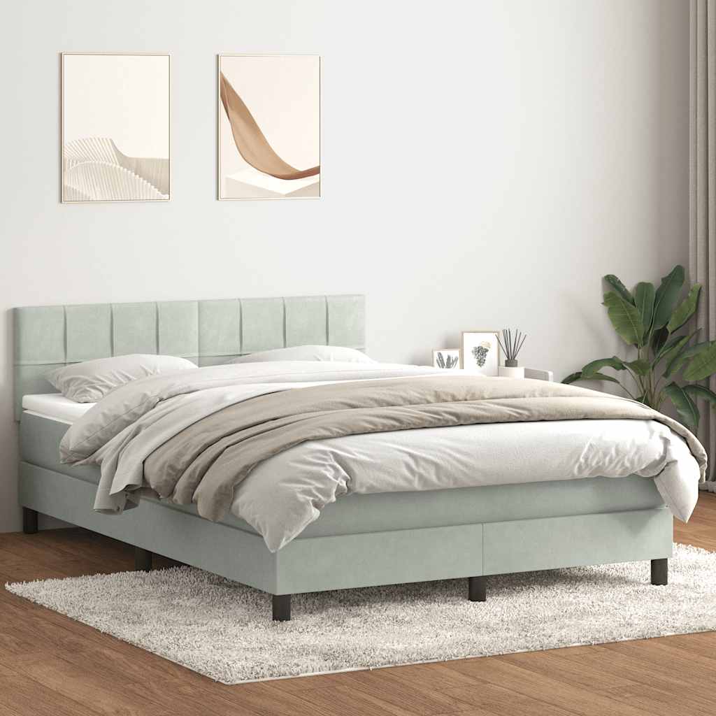 Boxspring met matras en LED fluweel lichtgrijs 140x220 cm – afbeelding 4