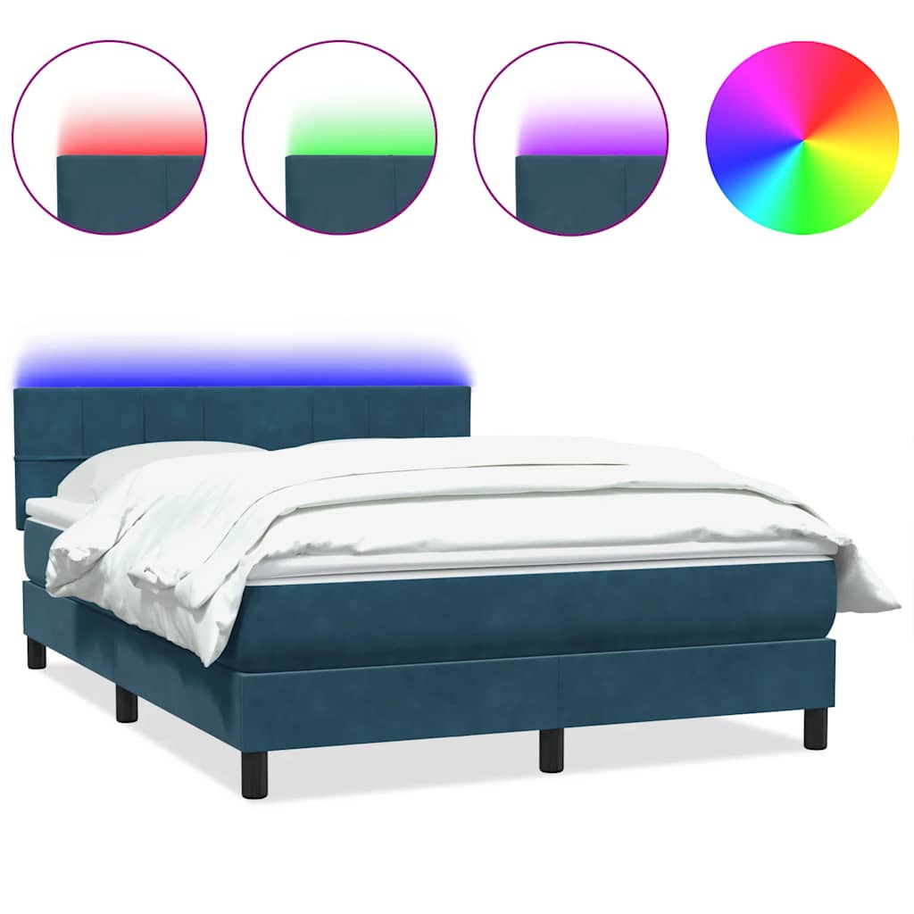 Boxspring met matras en LED fluweel donkerblauw 140x220 cm – afbeelding 2