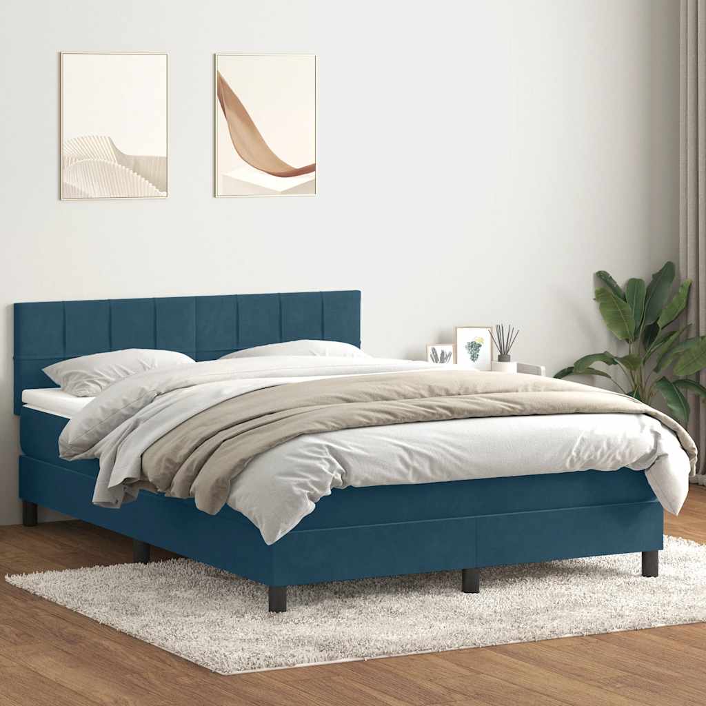 Boxspring met matras en LED fluweel donkerblauw 140x220 cm – afbeelding 4