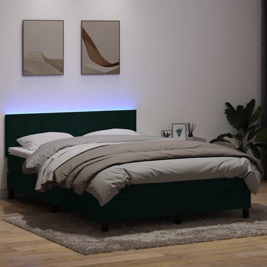 Boxspring met matras en LED fluweel donkergroen 160x220 cm – afbeelding 1