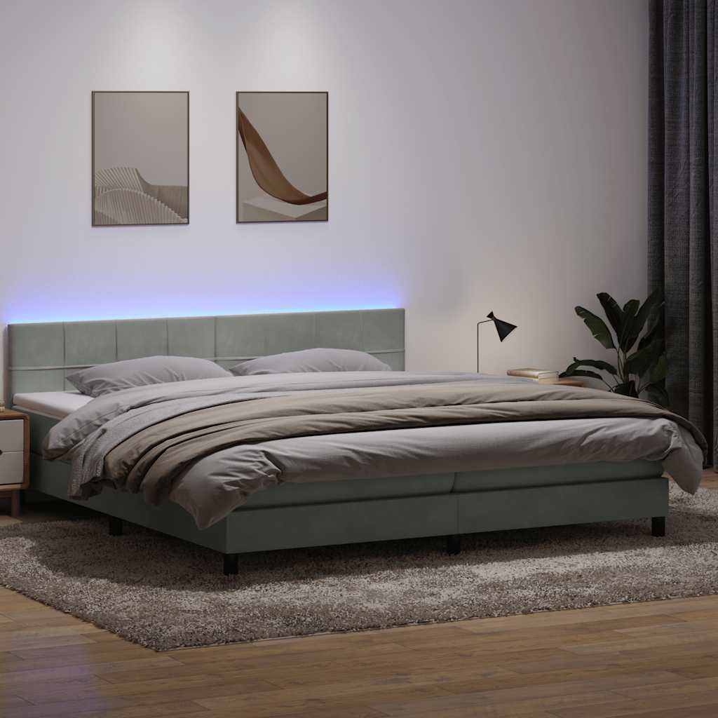 Boxspring met matras en LED fluweel lichtgrijs 180x220 cm – afbeelding 1
