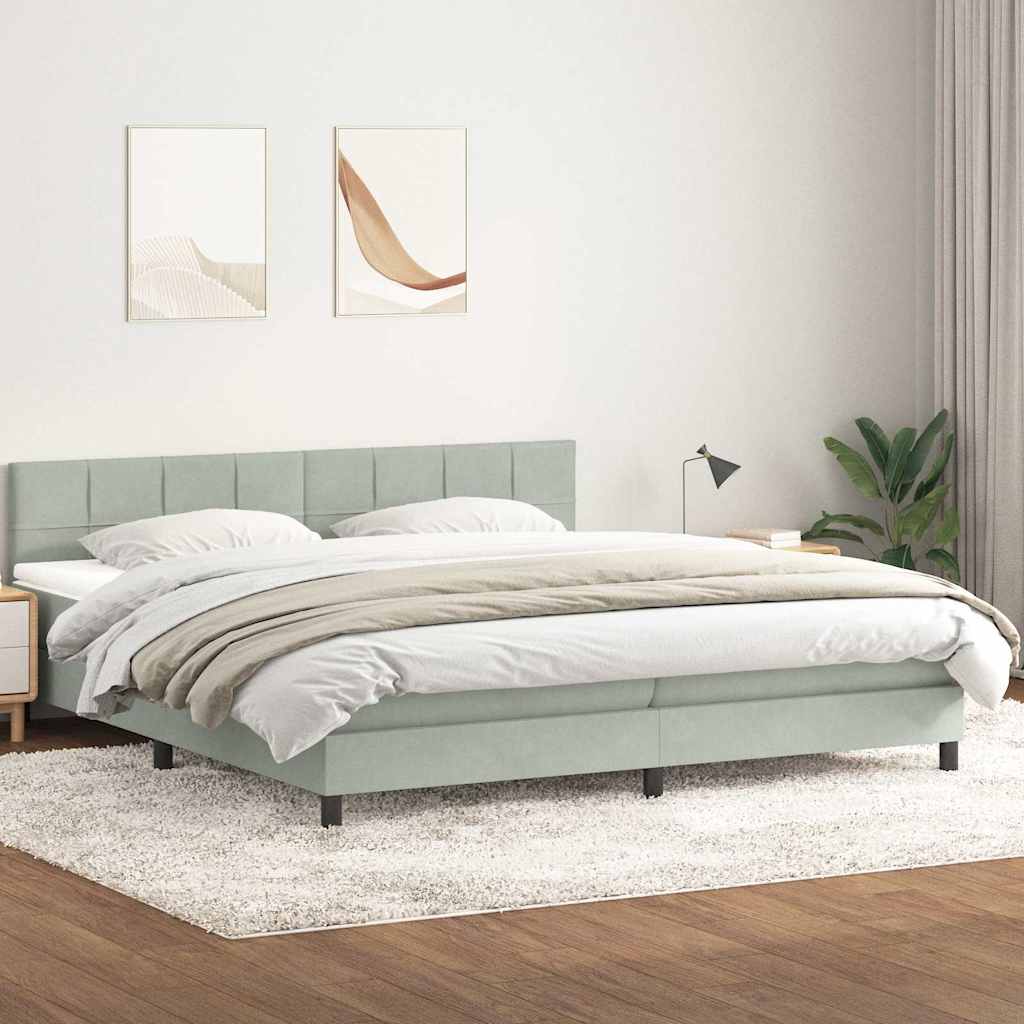 Boxspring met matras en LED fluweel lichtgrijs 180x220 cm – afbeelding 4