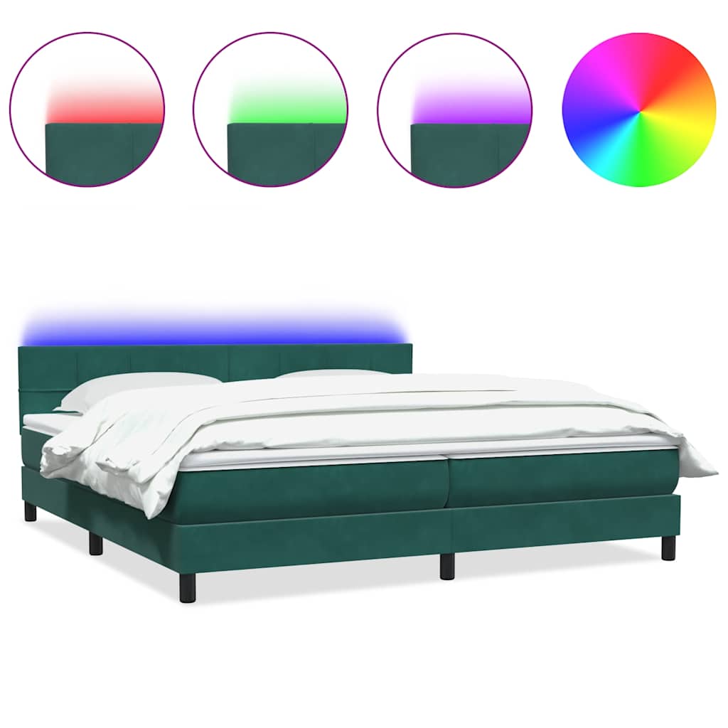 Boxspring met matras en LED fluweel donkergroen 180x220 cm – afbeelding 2