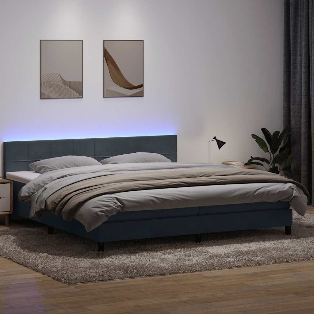 Boxspring met matras en LED fluweel donkergrijs 200x220 cm – afbeelding 1