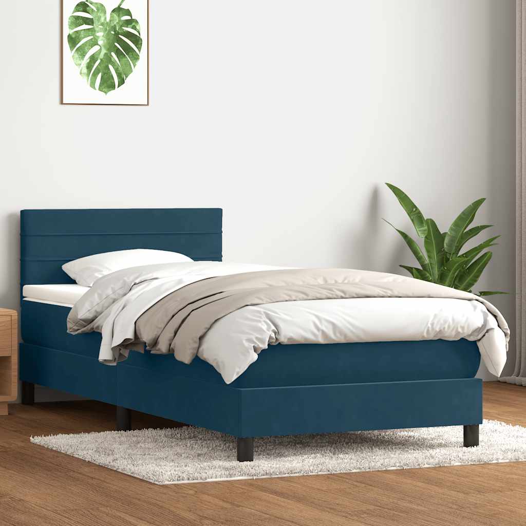 Boxspring met matras en LED fluweel donkerblauw 80x210 cm – afbeelding 4