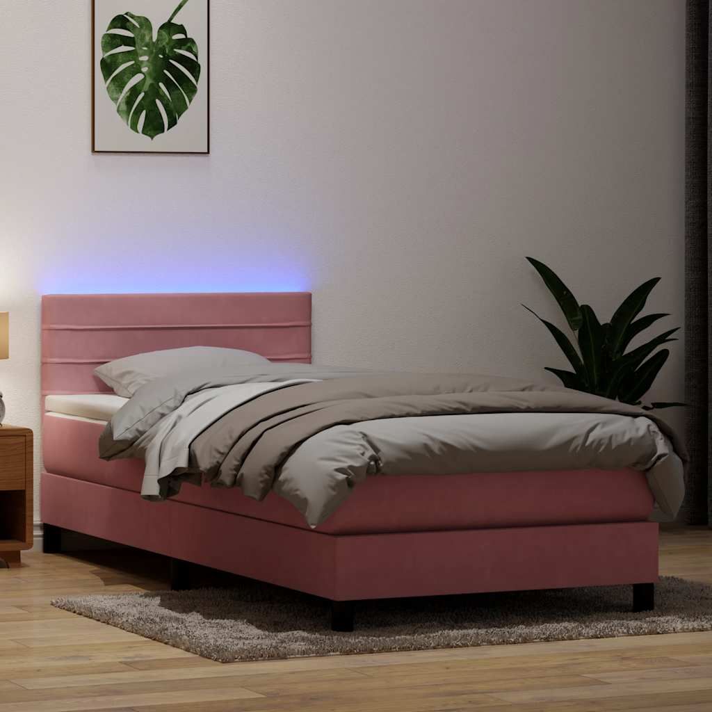 Boxspring met matras en LED fluweel roze 80x210 cm – afbeelding 1