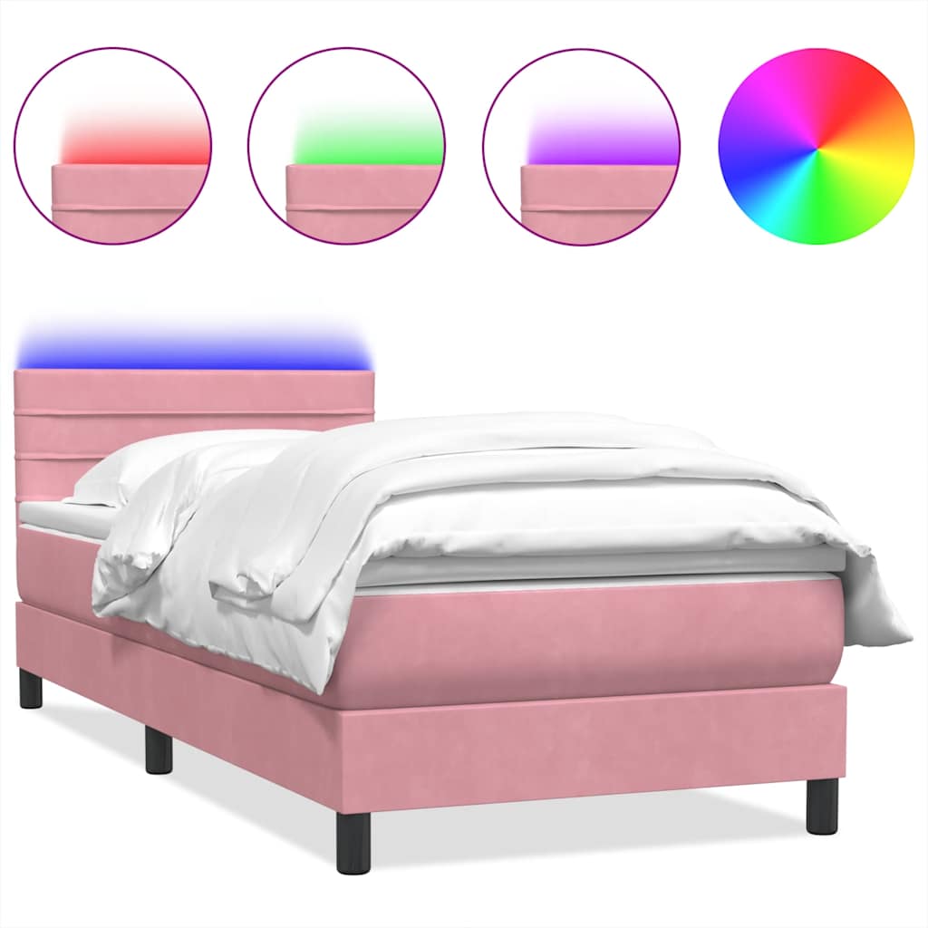 Boxspring met matras en LED fluweel roze 80x210 cm – afbeelding 2