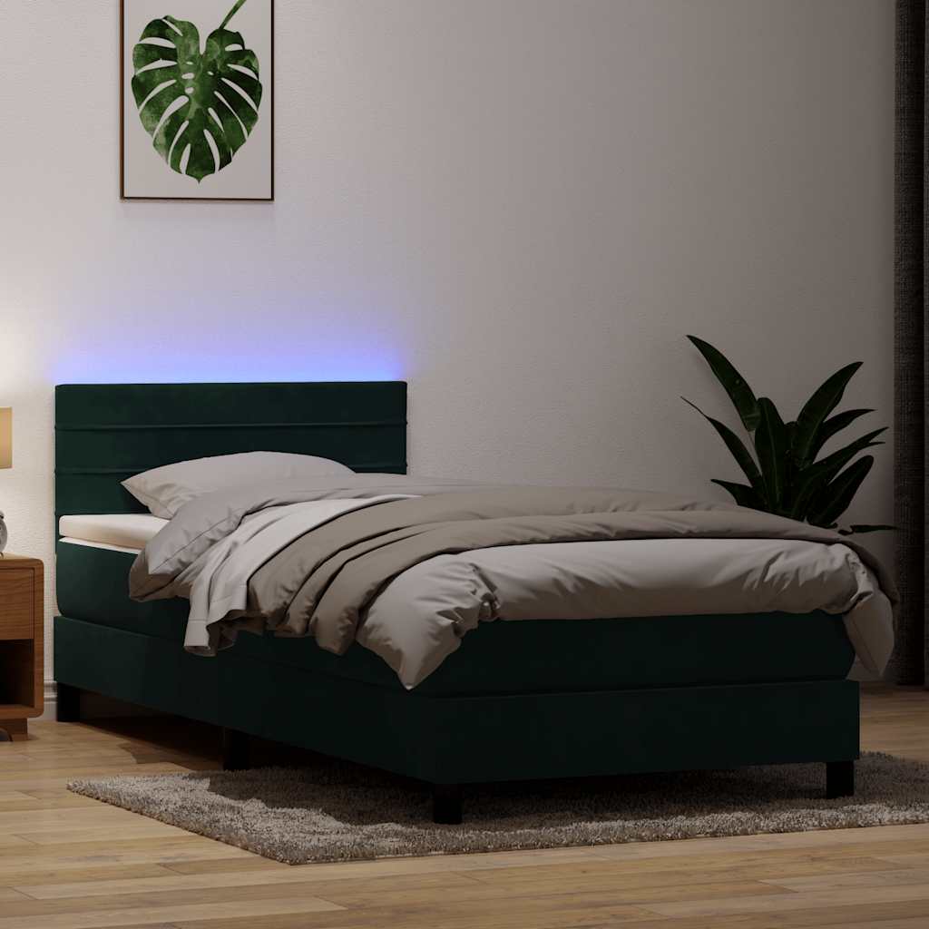 Boxspring met matras en LED fluweel donkergroen 90x210 cm – afbeelding 1