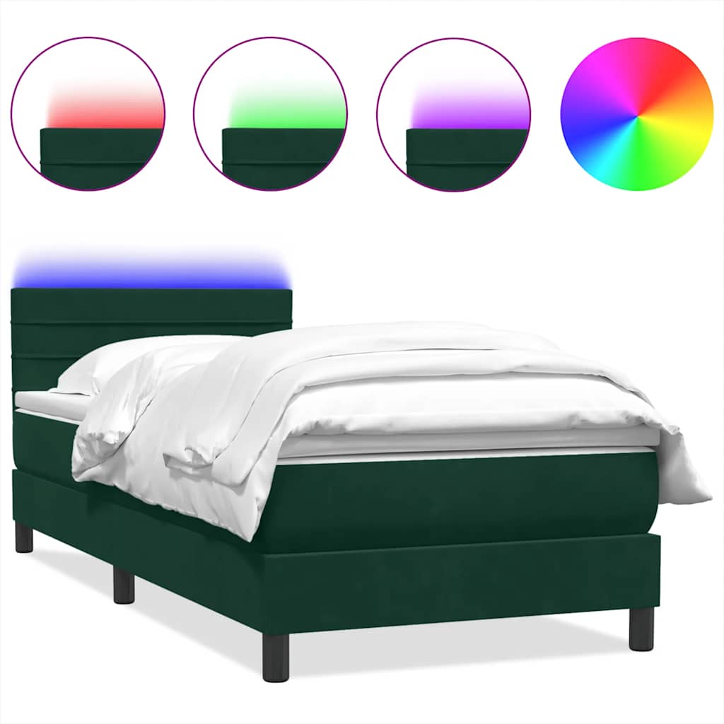 Boxspring met matras en LED fluweel donkergroen 90x210 cm – afbeelding 2