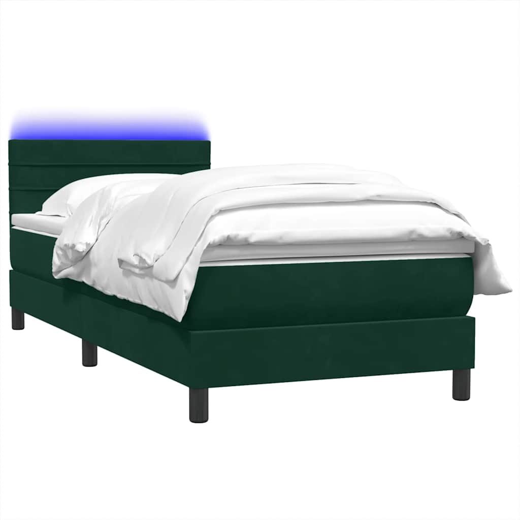 Boxspring met matras en LED fluweel donkergroen 90x210 cm – afbeelding 3