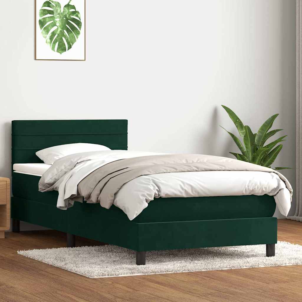 Boxspring met matras en LED fluweel donkergroen 90x210 cm – afbeelding 4