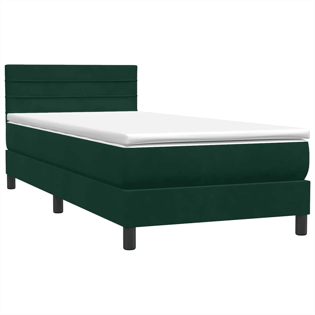 Boxspring met matras en LED fluweel donkergroen 90x210 cm – afbeelding 5