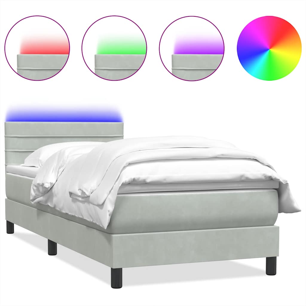Boxspring met matras en LED fluweel lichtgrijs 100x210 cm – afbeelding 2