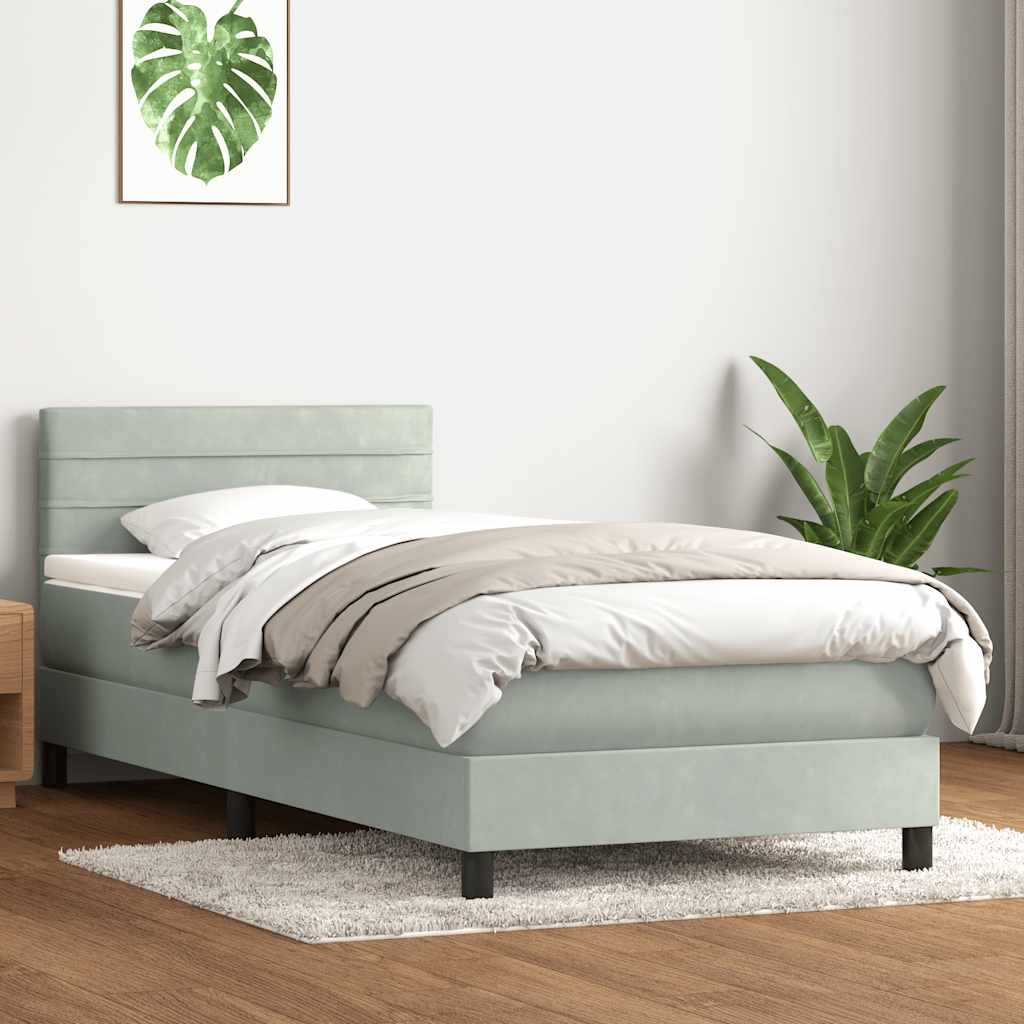 Boxspring met matras en LED fluweel lichtgrijs 100x210 cm – afbeelding 4