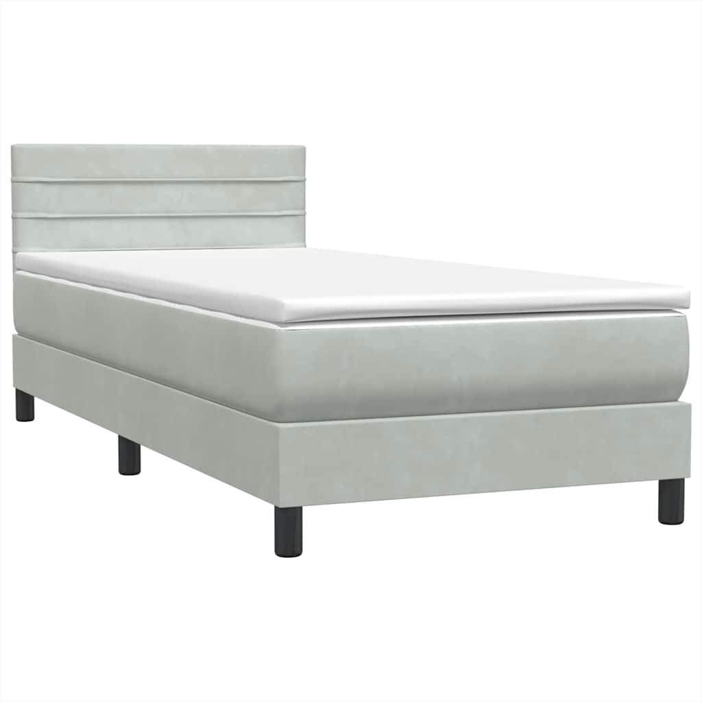 Boxspring met matras en LED fluweel lichtgrijs 100x210 cm – afbeelding 5