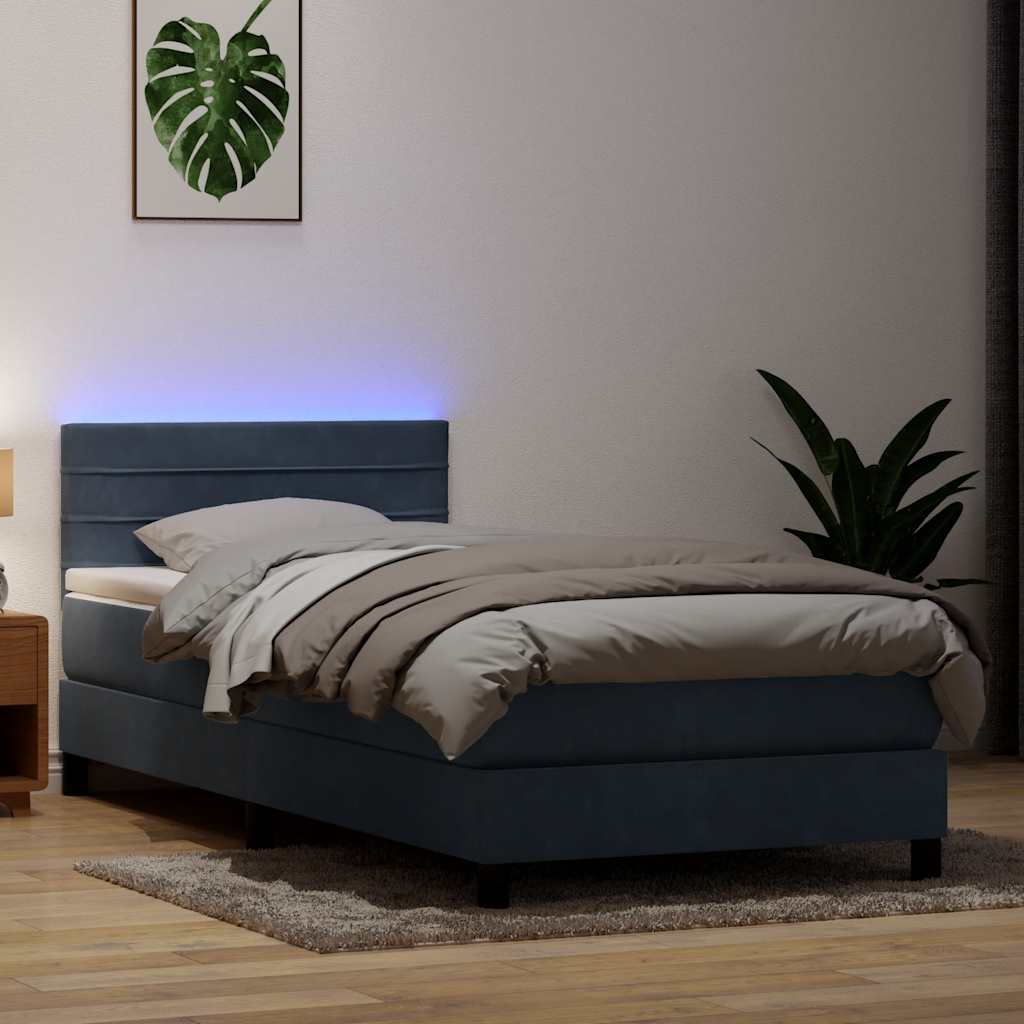 Boxspring met matras en LED fluweel donkergrijs 100x210 cm – afbeelding 1