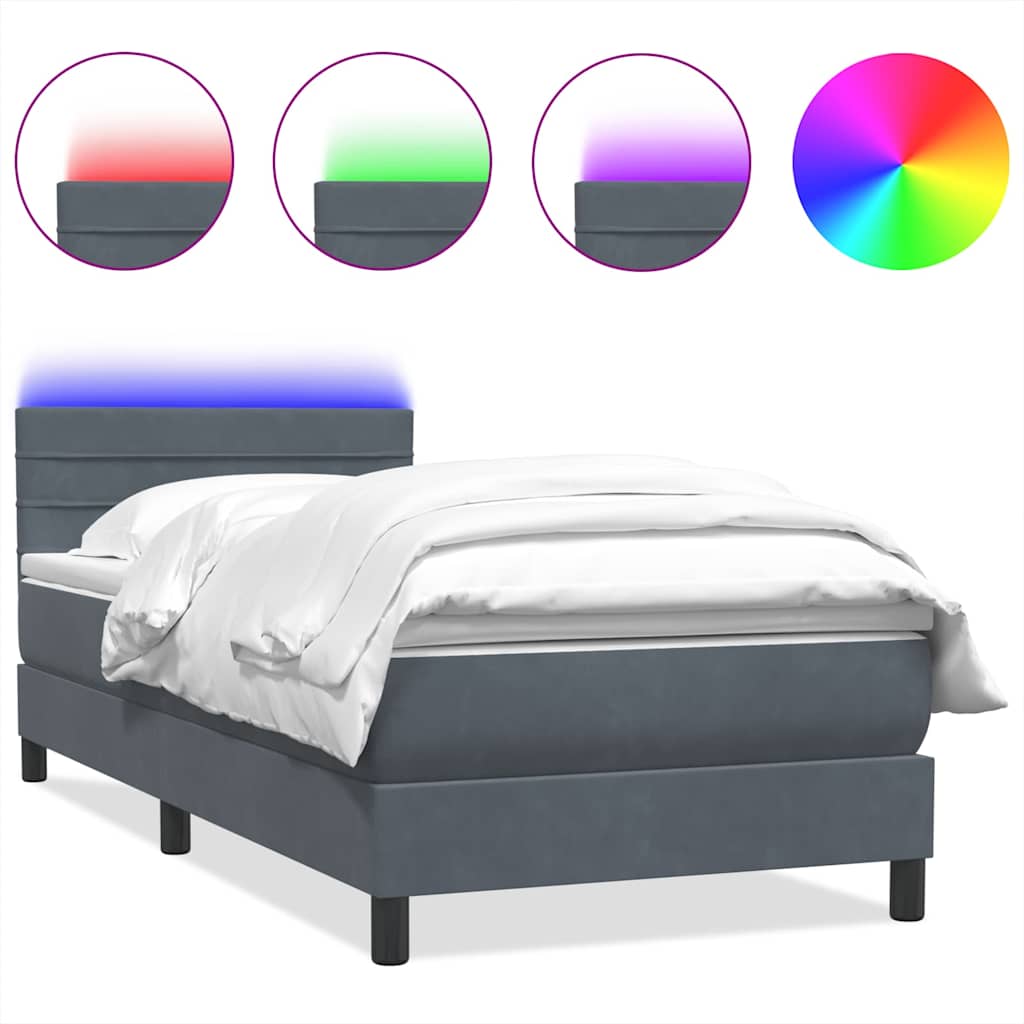 Boxspring met matras en LED fluweel donkergrijs 100x210 cm – afbeelding 2