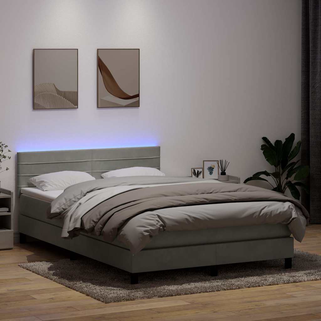 Boxspring met matras en LED fluweel lichtgrijs 160x210 cm – afbeelding 1