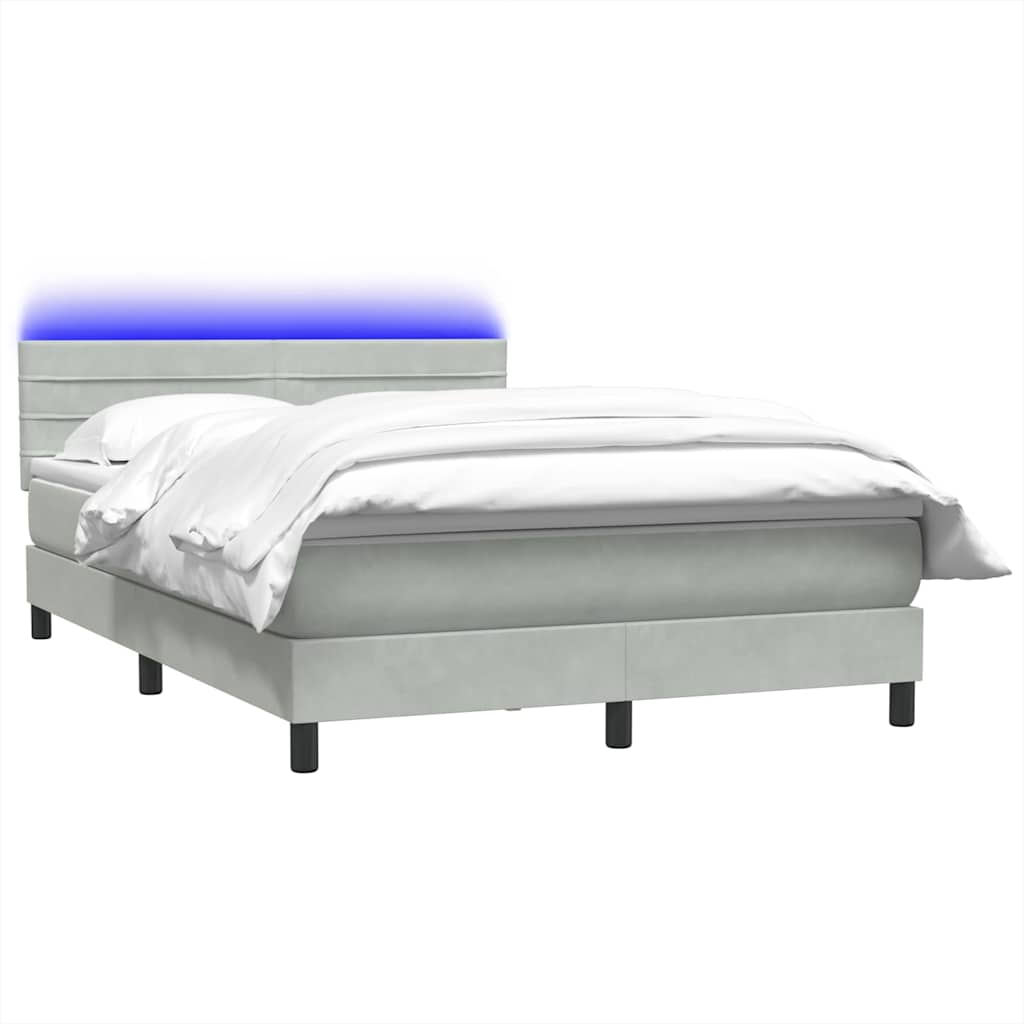 Boxspring met matras en LED fluweel lichtgrijs 160x210 cm – afbeelding 3