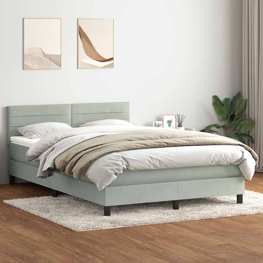 Boxspring met matras en LED fluweel lichtgrijs 160x210 cm – afbeelding 4