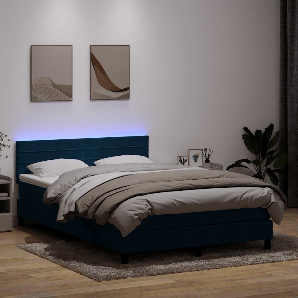 Boxspring met matras en LED fluweel donkerblauw 160x210 cm – afbeelding 1