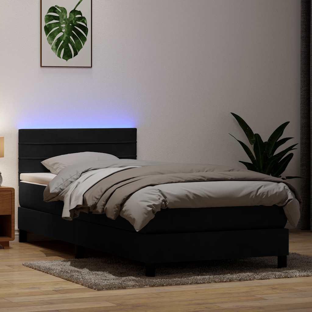Boxspring met matras en LED fluweel zwart 90x220 cm – afbeelding 1