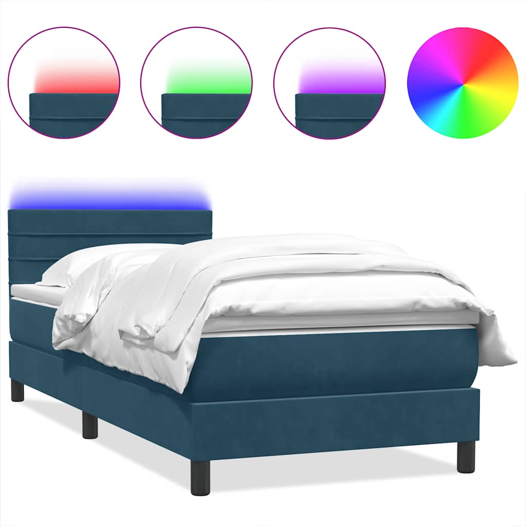 Boxspring met matras en LED fluweel donkerblauw 90x220 cm – afbeelding 2