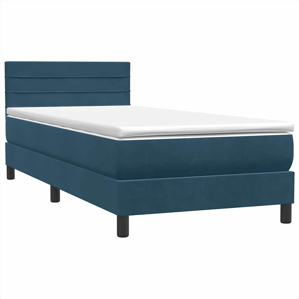 Boxspring met matras en LED fluweel donkerblauw 90x220 cm – afbeelding 5
