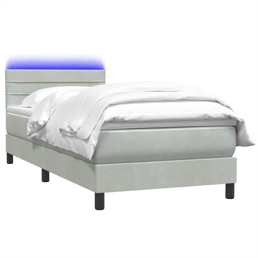 Boxspring met matras en LED fluweel lichtgrijs 100x220 cm – afbeelding 3