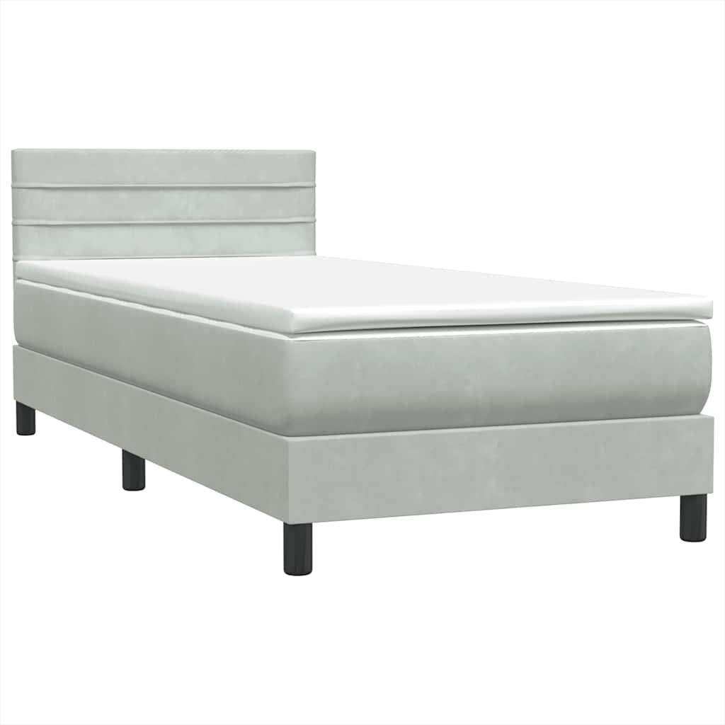 Boxspring met matras en LED fluweel lichtgrijs 100x220 cm – afbeelding 5