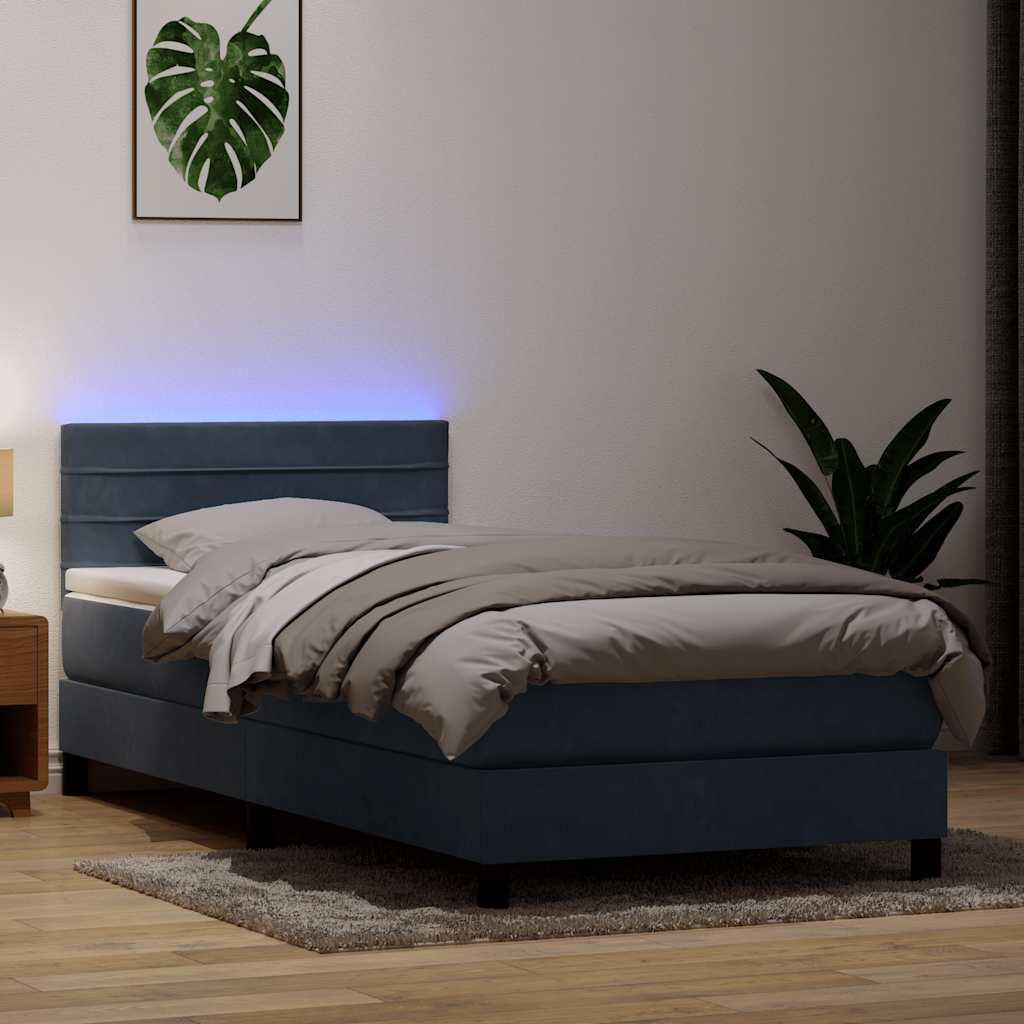 Boxspring met matras en LED fluweel donkergrijs 100x220 cm – afbeelding 1