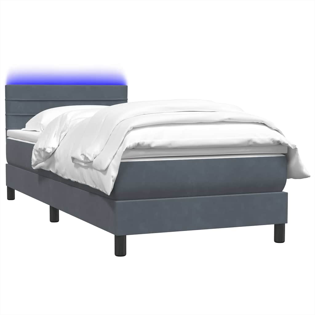 Boxspring met matras en LED fluweel donkergrijs 100x220 cm – afbeelding 3