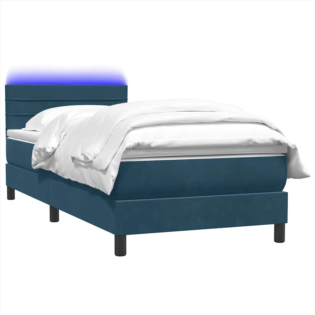 Boxspring met matras en LED fluweel donkerblauw 100x220 cm – afbeelding 3