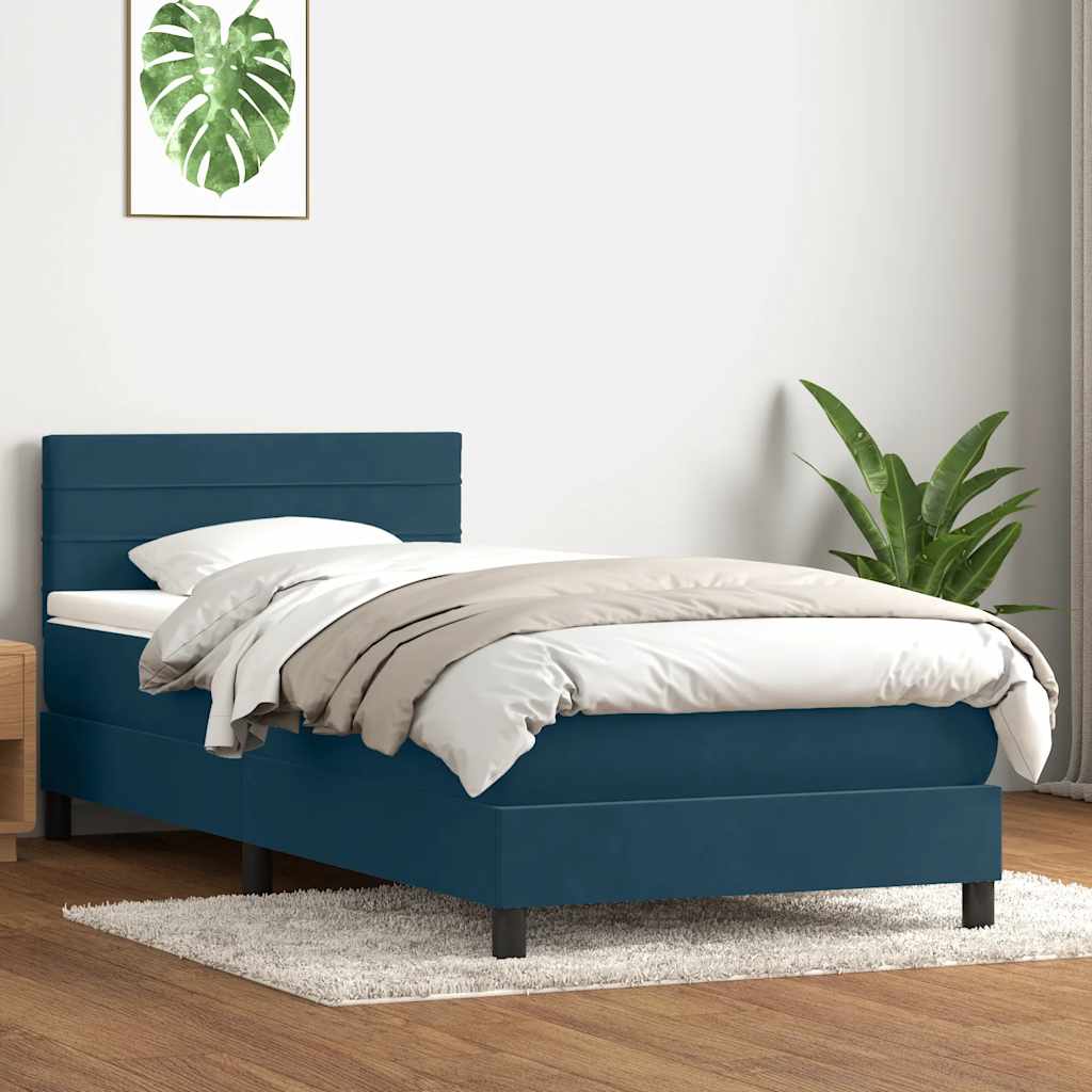 Boxspring met matras en LED fluweel donkerblauw 100x220 cm – afbeelding 4